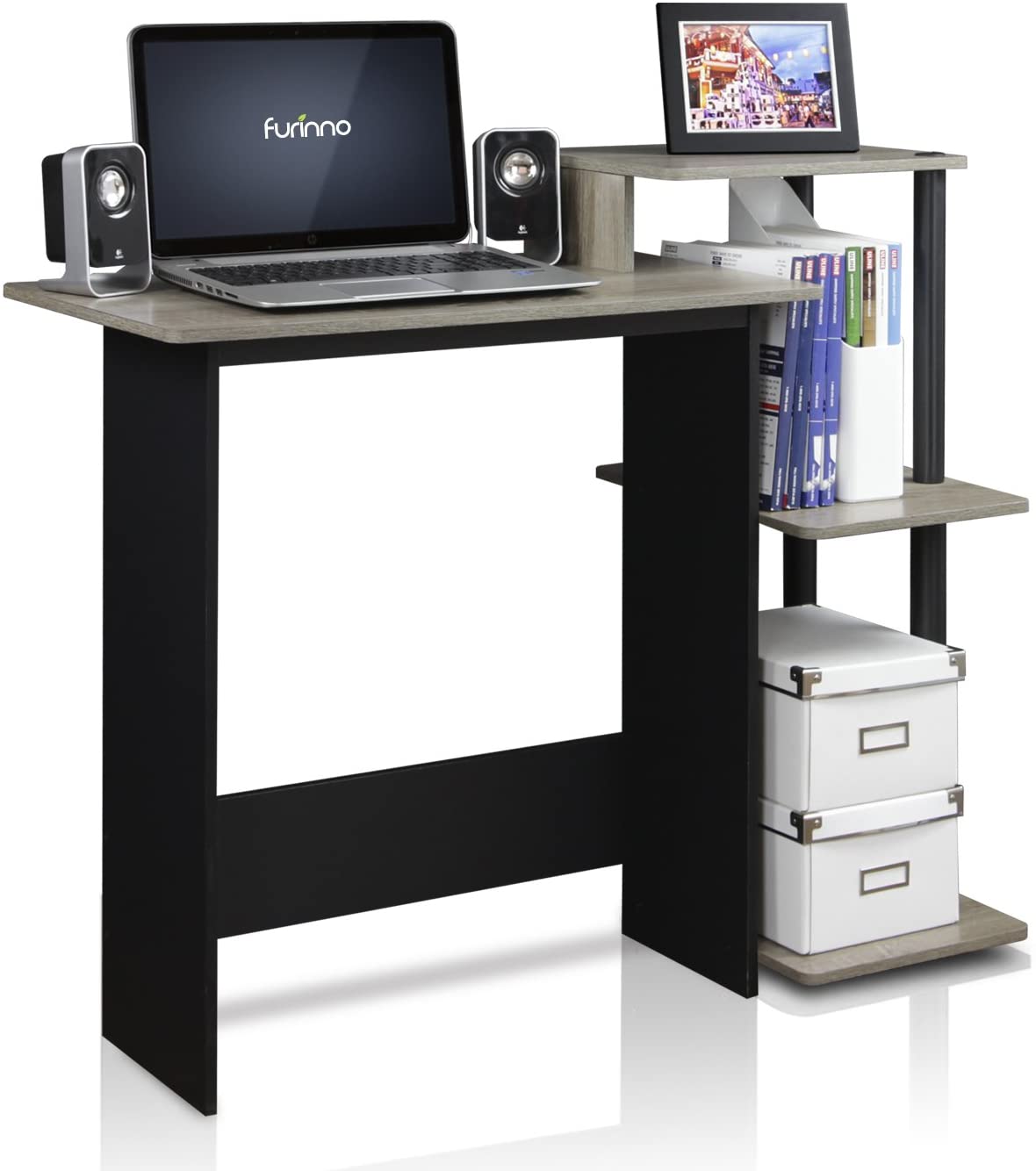 Study Table : Computer Desk, Square Side Shelves & Study Table