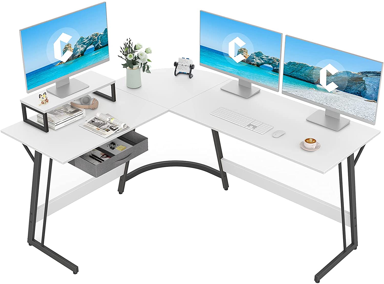 Study Table : Corner Desk, Home Office Writing Study with Small Table