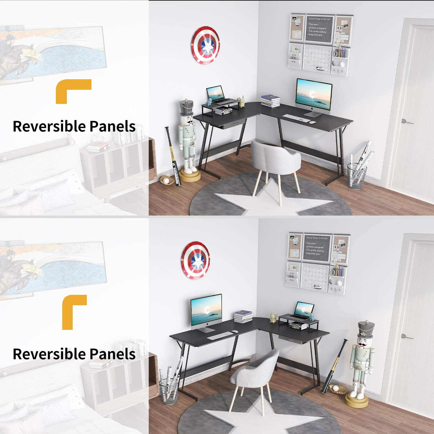 Study Table : Corner Desk, Home Office Writing Study with Small Table