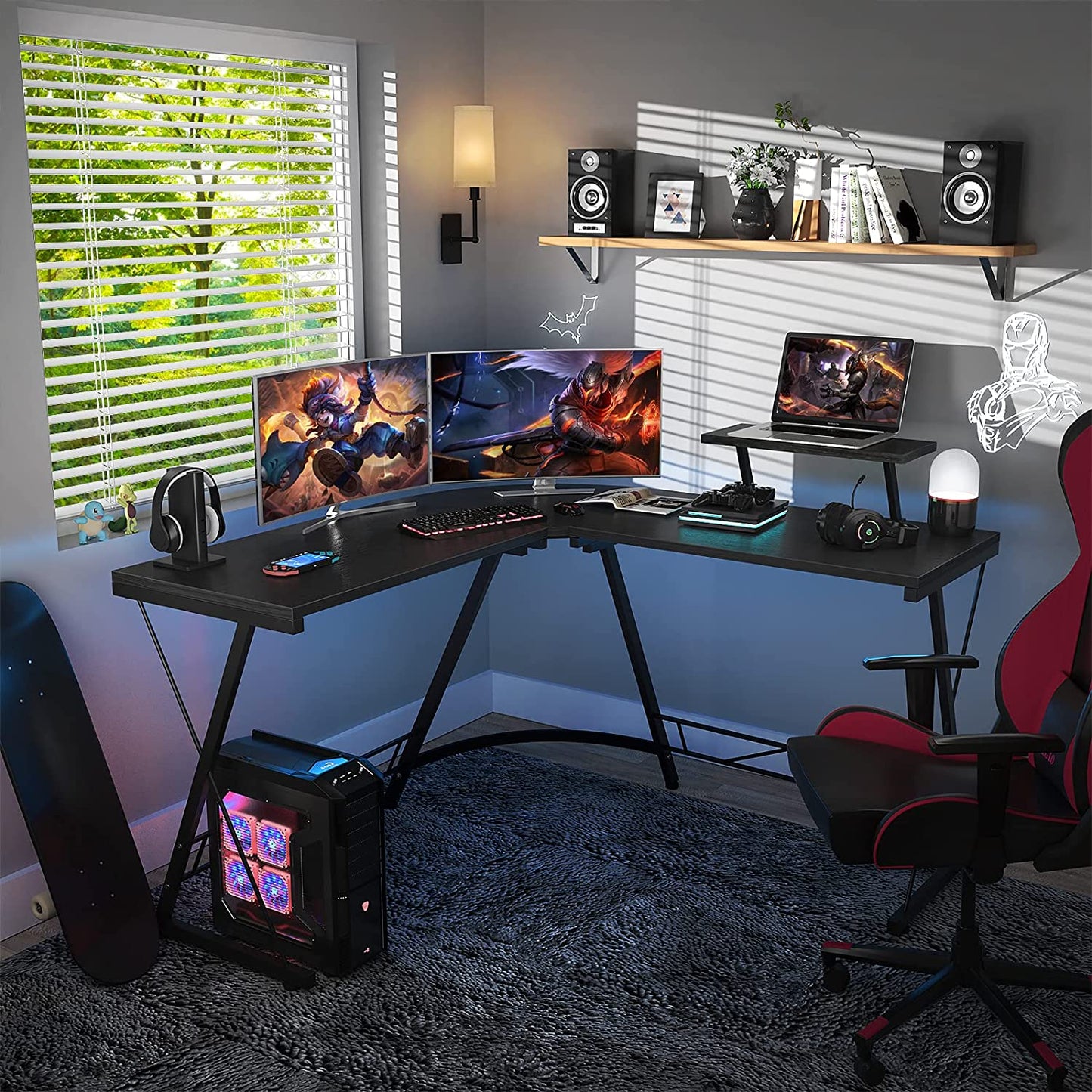 Study Table : Game Desk Home Office Desks  Round Corner, Black