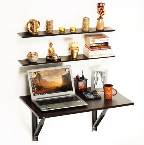 Study Table: Humming Folding Wall Mounted Computer Table with Shelves