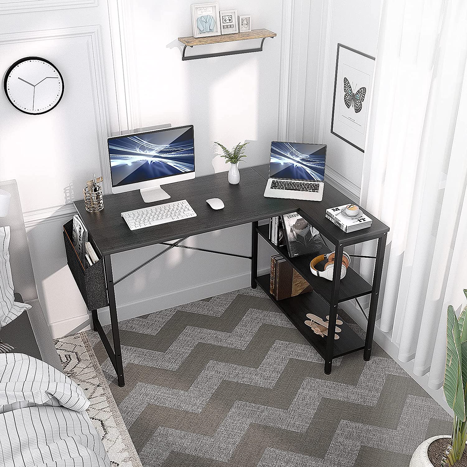 Study Table: L-Shaped Corner Desk with Reversible Storage Shelves 