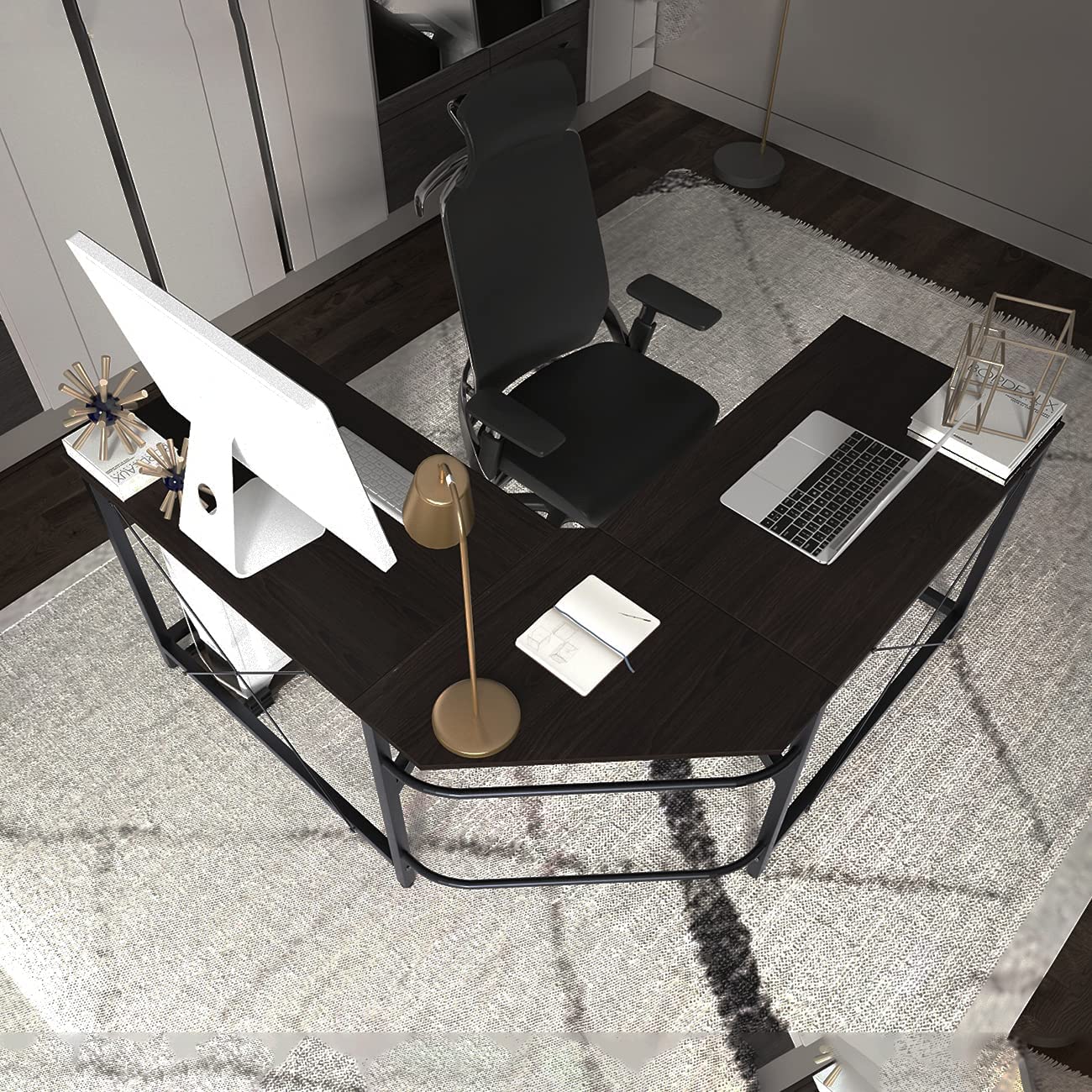 Study Table : L Desk Office Desk Workstation Desk Corner Desk, Black