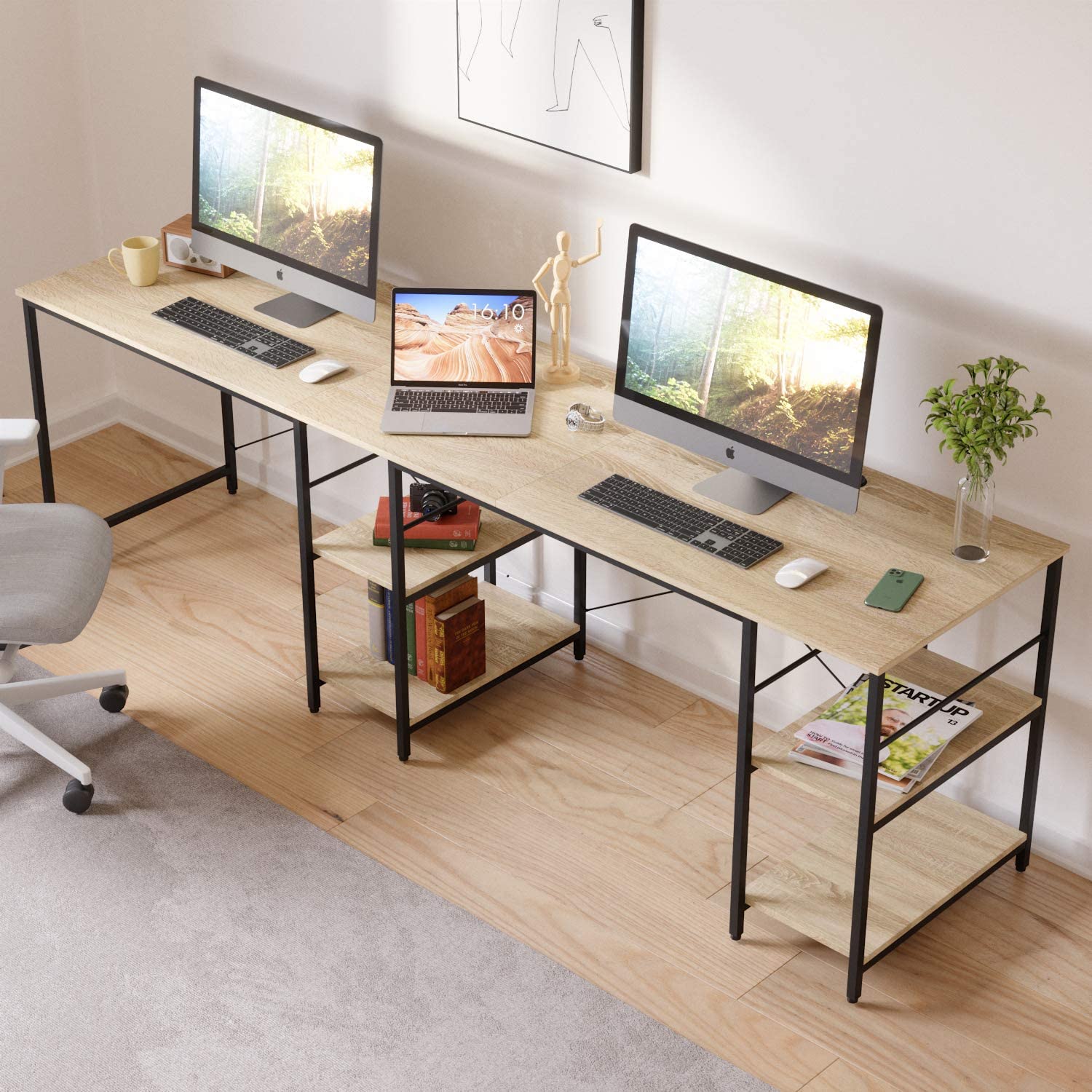 Study Table: L Shaped Reversible Computer Desk with Shelves 