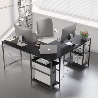 Study Table: L Shaped Reversible Computer Desk with Shelves 
