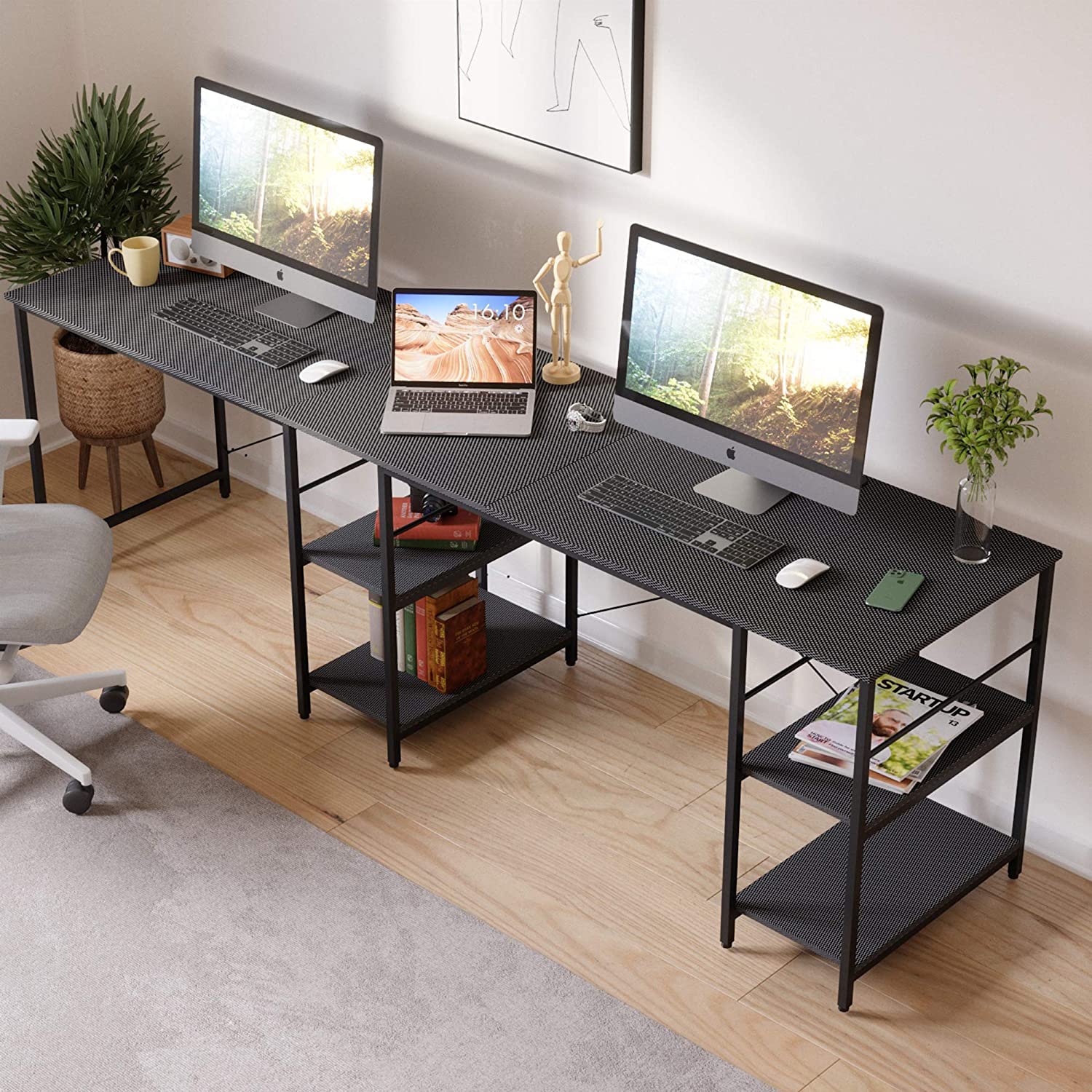 Study Table: L Shaped Reversible Computer Desk with Shelves 