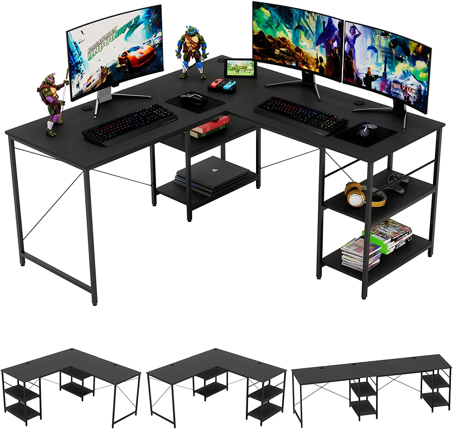 Study Table: L Shaped Reversible Computer Desk with Shelves 