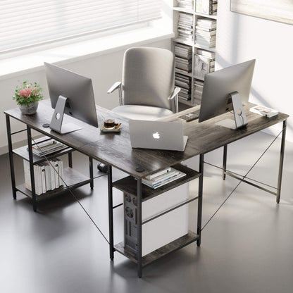 Study Table: L Shaped Reversible Computer Desk with Shelves 