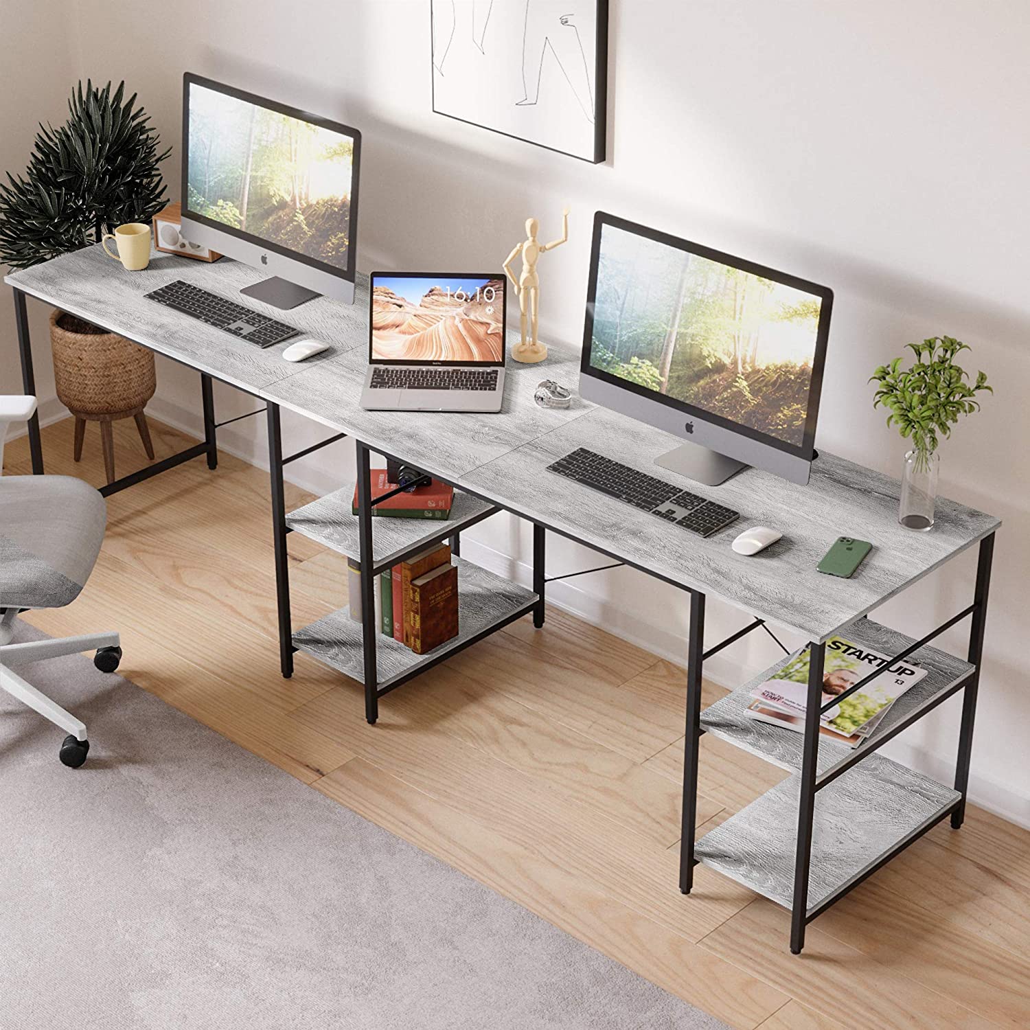 Study Table: L Shaped Reversible Computer Desk with Shelves 