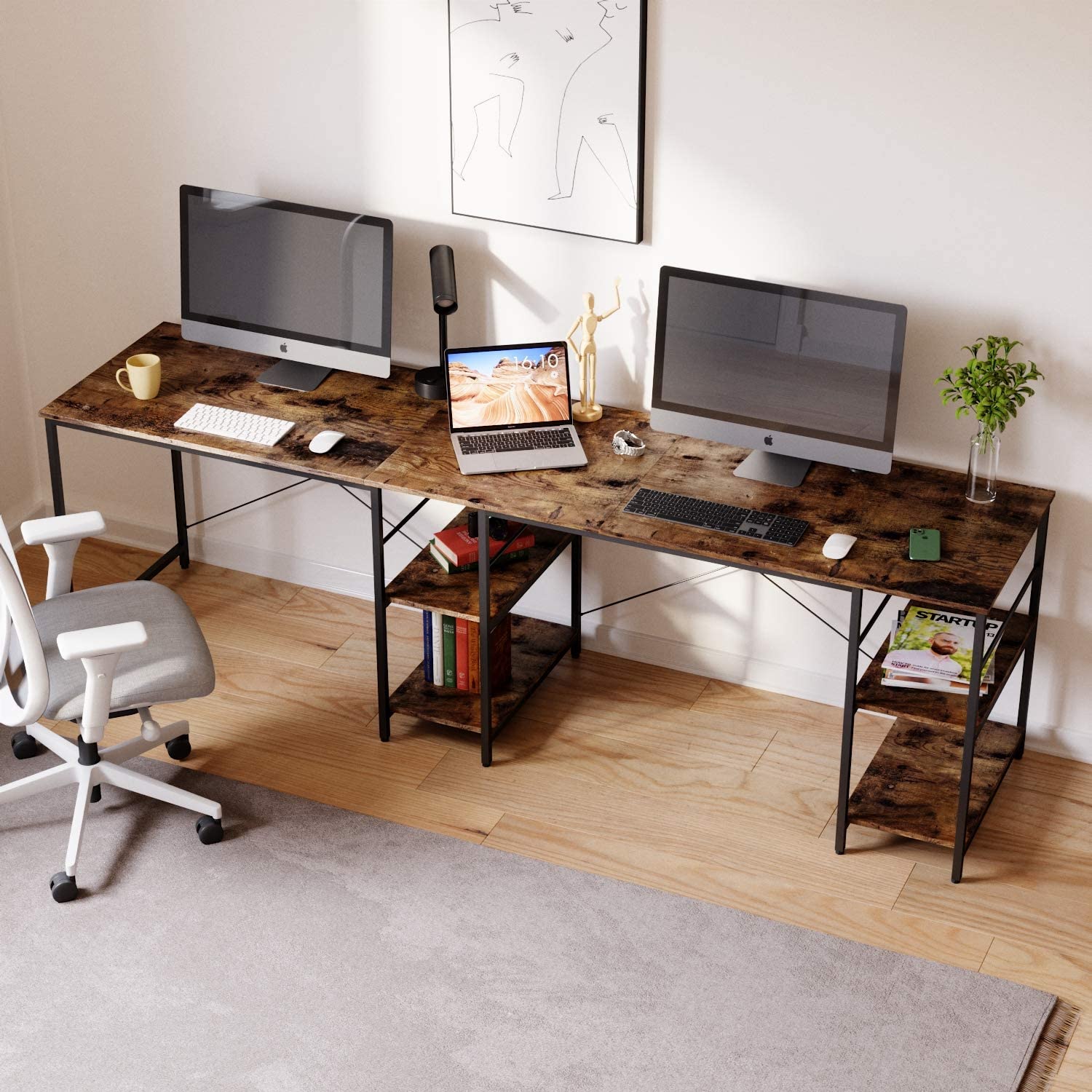 Study Table: L Shaped Reversible Computer Desk with Shelves 