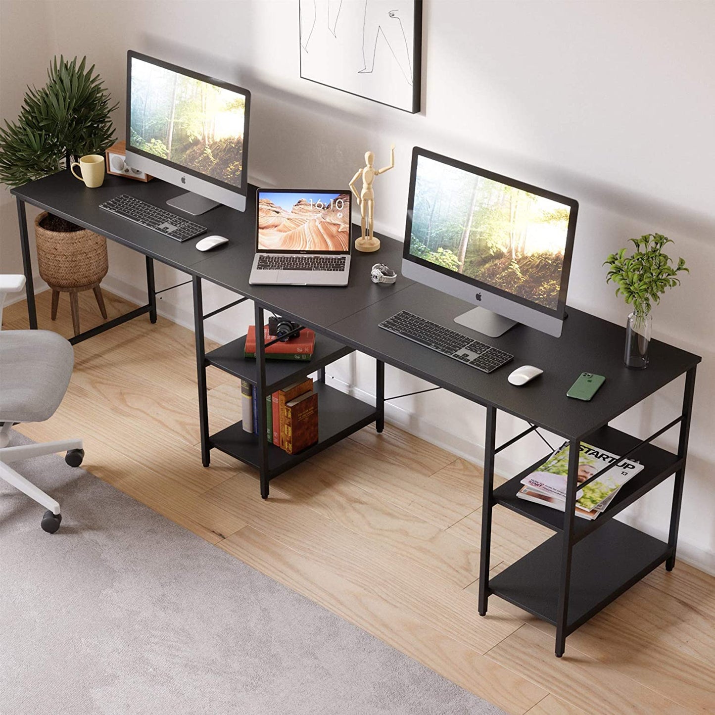 Study Table: L Shaped Reversible Computer Desk with Shelves 