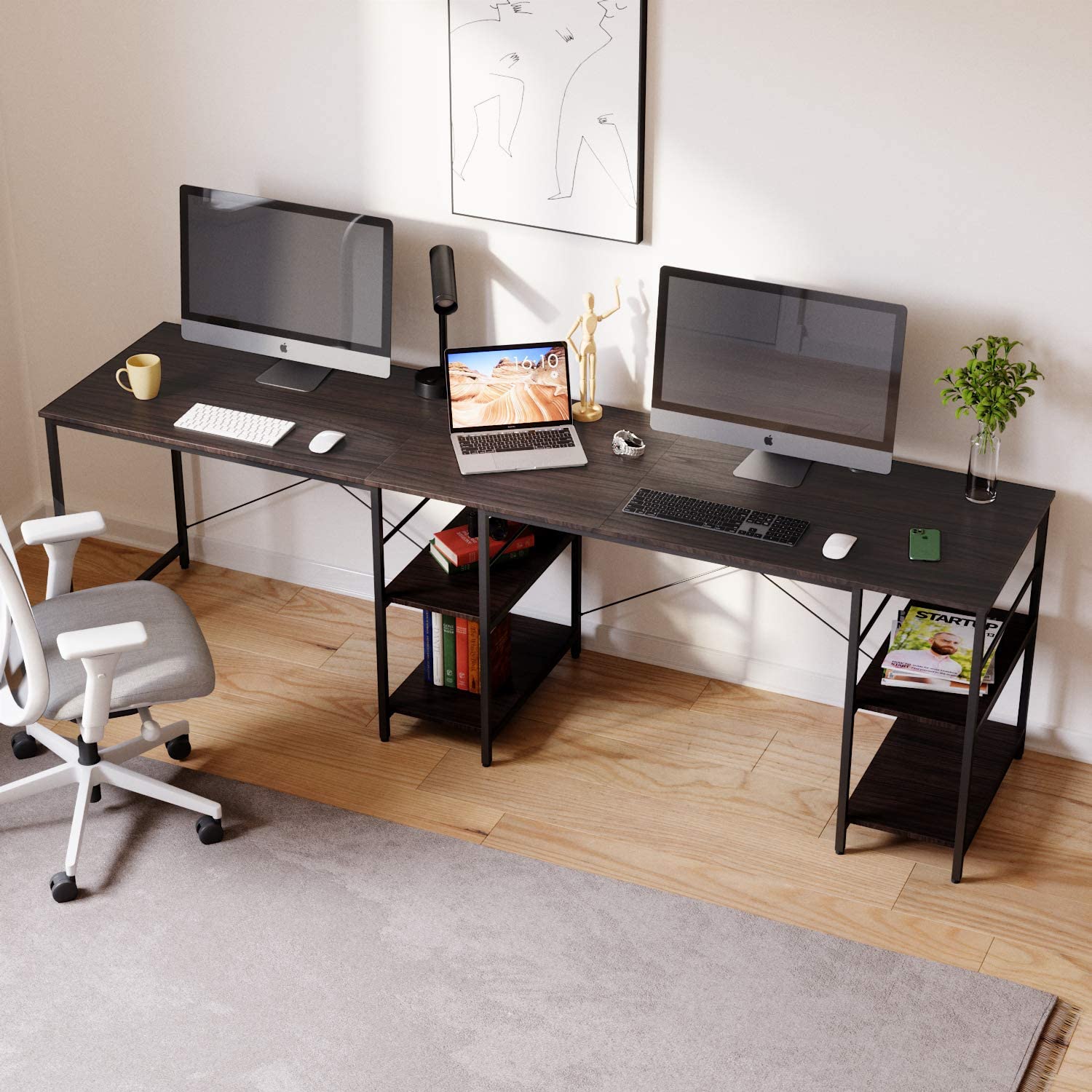 Study Table: L Shaped Reversible Computer Desk with Shelves 