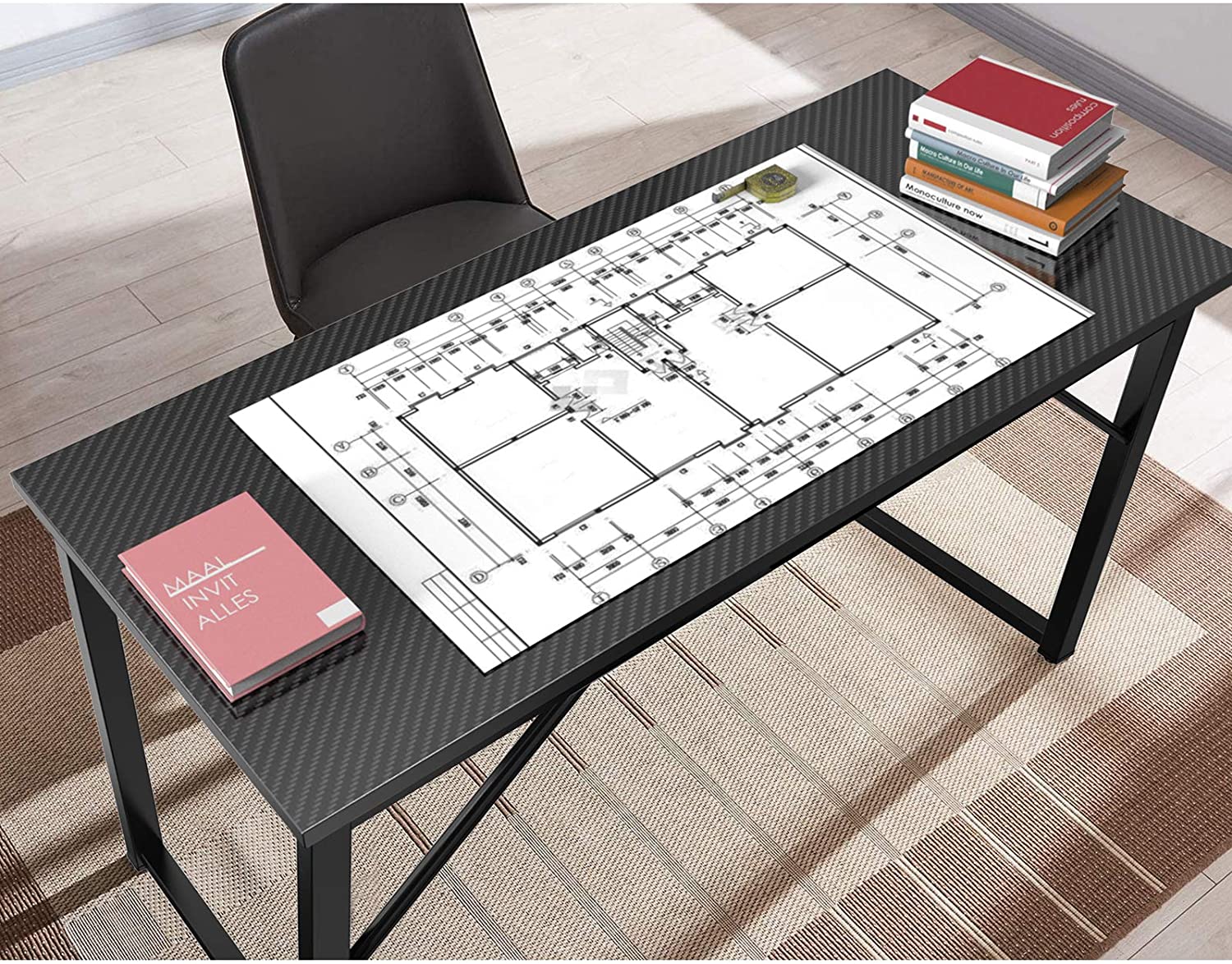 Study Table Modern Simple Style PC Desk, Black Metal Frame Small Place