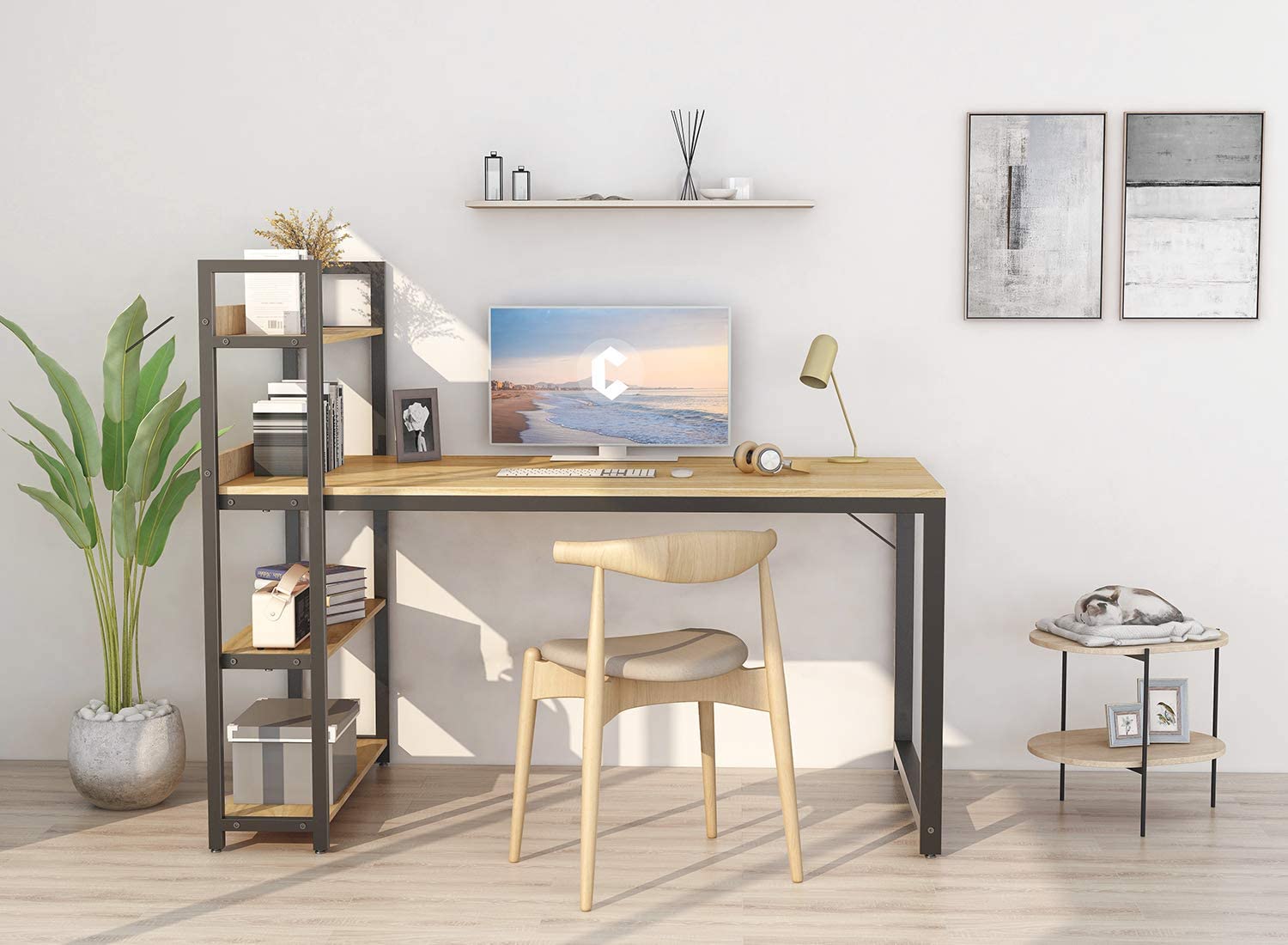 Study Table : Storage Shelves Study Writing Table for Home Office