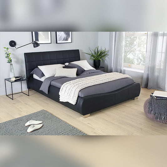 King Size Bed: Black Leatherette King Size Bed
