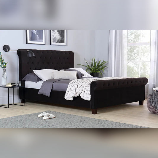 King Size Bed: Black Velvet Super King Size Bed