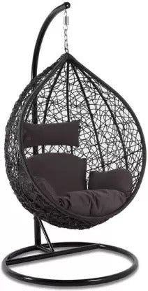 Swing Chairs: Swing Chair With Stand And Cushion Iron, Plastic Large Swing (Brown)