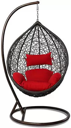 Swing Chairs:Swing Chair With Stand And Cushion Iron, Plastic Large Swing (Brown, Red)