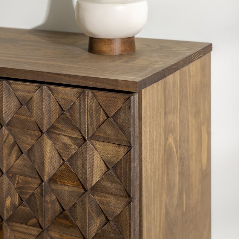 TV Console: 58'' Wide 2 Drawer Pine Solid Wood Sideboard