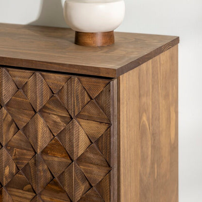 TV Console: 58'' Wide 2 Drawer Pine Solid Wood Sideboard