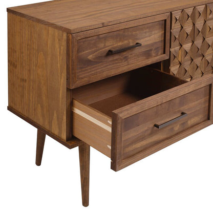 TV Console: 58'' Wide 2 Drawer Pine Solid Wood Sideboard