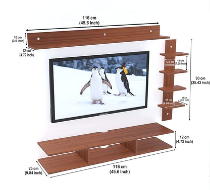 Wall Mount TV Unit: Wall Mount TV Unit With Set Top Box Stand(Walnut)
