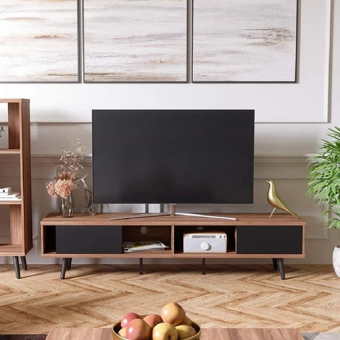 TV Panel: 70 Inch Large Entertainment TV Stand, Wood Media Storage TV Console 