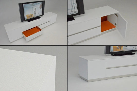 TV Stand: PINE Modern White TV Entertainment Center