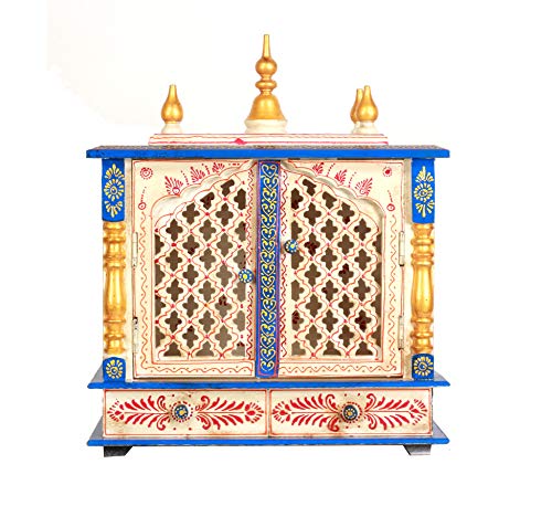 Temple: Rajasthani Ethnic Handcrafted Wooden Temple Mandir/Pooja Ghar/Mandapam Outer Size 18x9x21 Inch (LxWxH) Inner Size 16x8x10.5 Inch