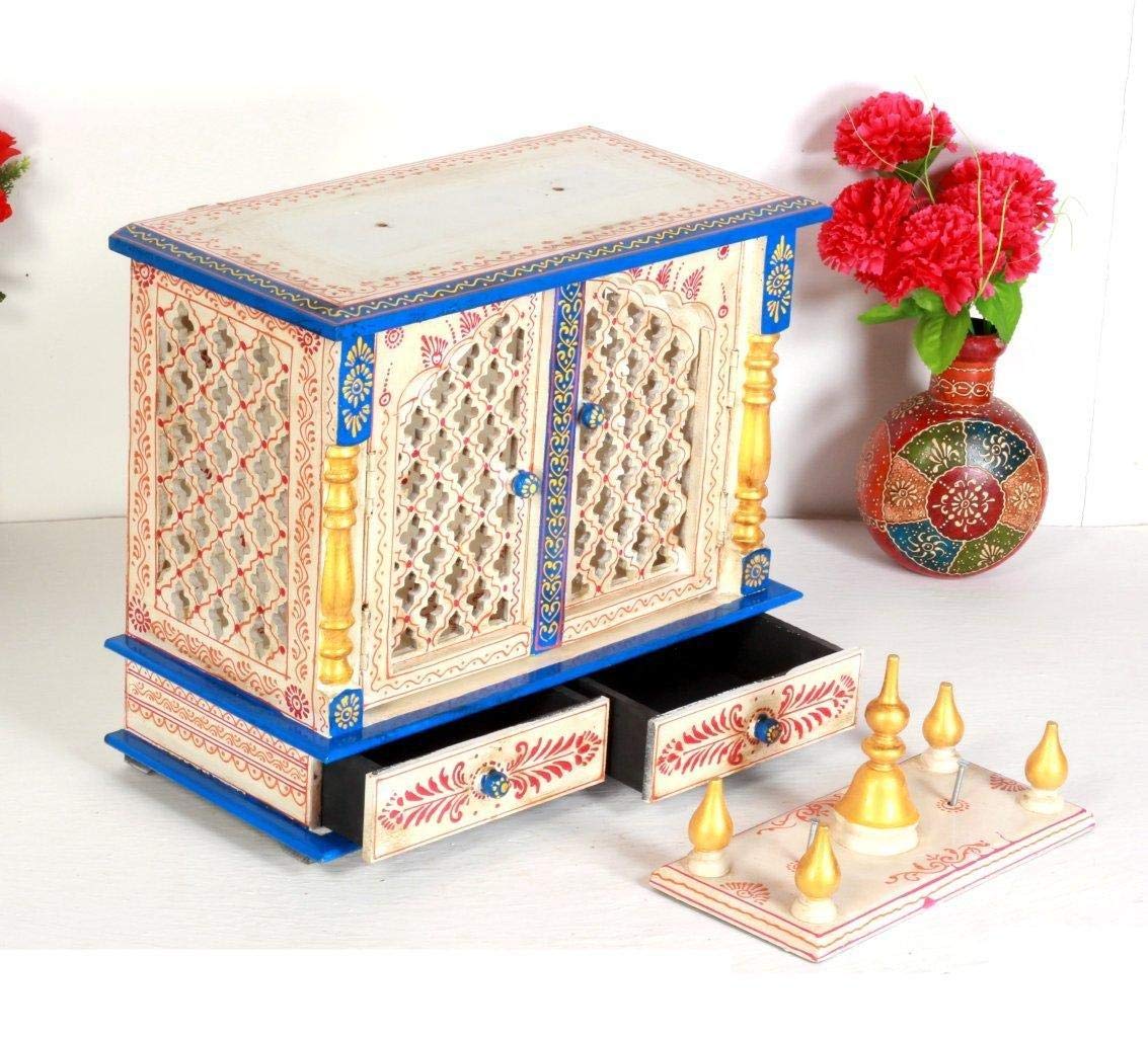 Temple: Rajasthani Ethnic Handcrafted Wooden Temple Mandir/Pooja Ghar/Mandapam Outer Size 18x9x21 Inch (LxWxH) Inner Size 16x8x10.5 Inch