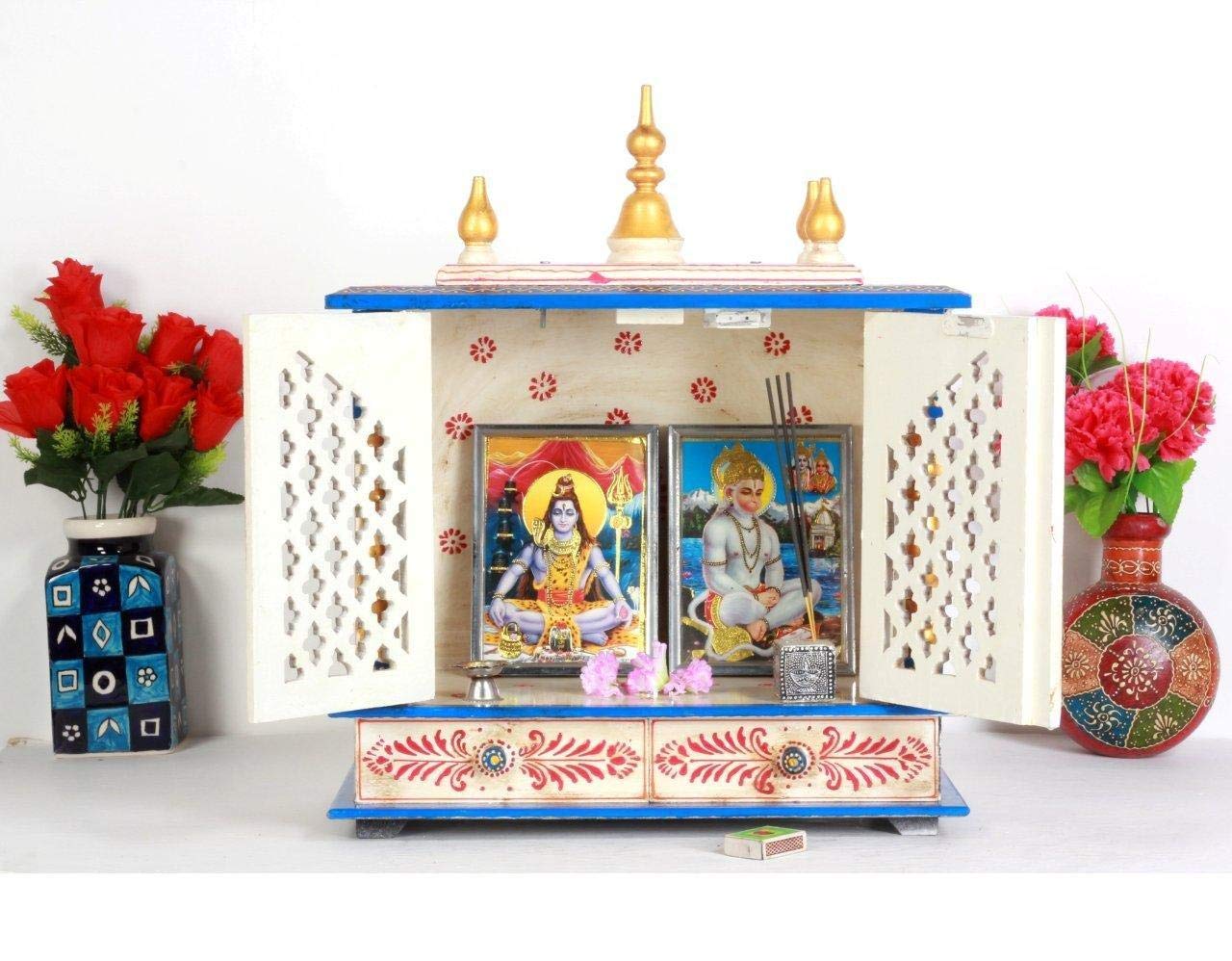 Temple: Rajasthani Ethnic Handcrafted Wooden Temple Mandir/Pooja Ghar/Mandapam Outer Size 18x9x21 Inch (LxWxH) Inner Size 16x8x10.5 Inch