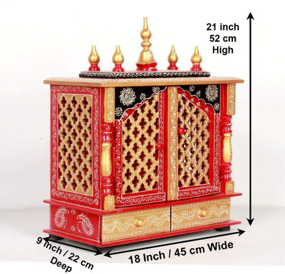 Temple: Wood Rajasthani Pooja Ghar (Brown_9 Inch X 18 Inch X 21 Inch)