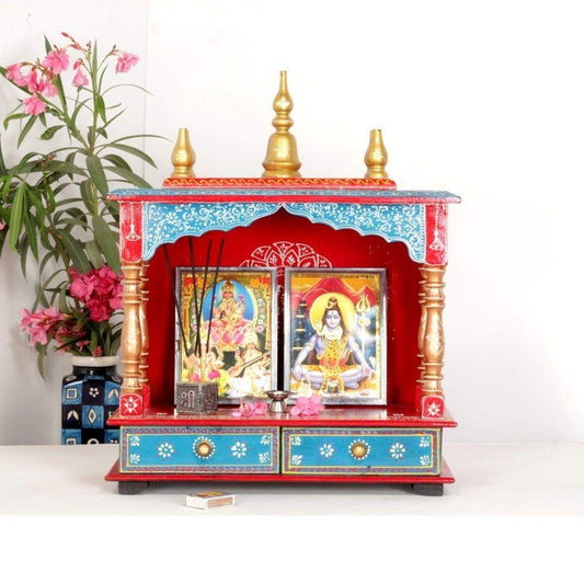 Temple: Wood Rajasthani Pooja Ghar (Brown_9 Inch X 18 Inch X 21 Inch)