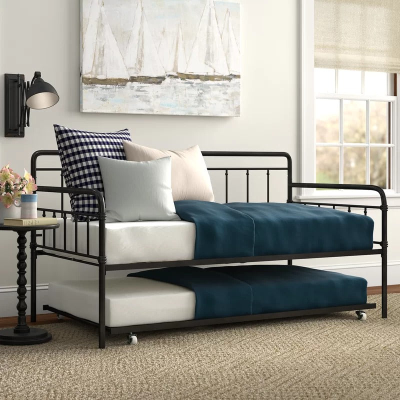 Trundle Bed: Steel Daybed with Trundle Bed