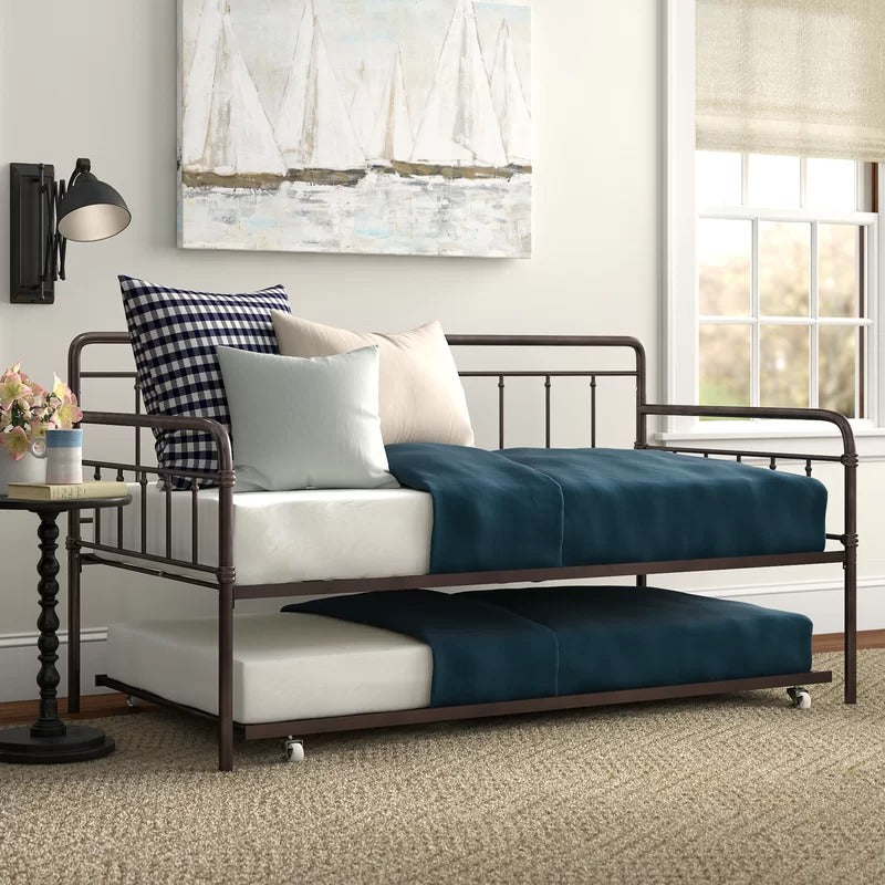 Trundle Bed: Steel Daybed with Trundle Bed