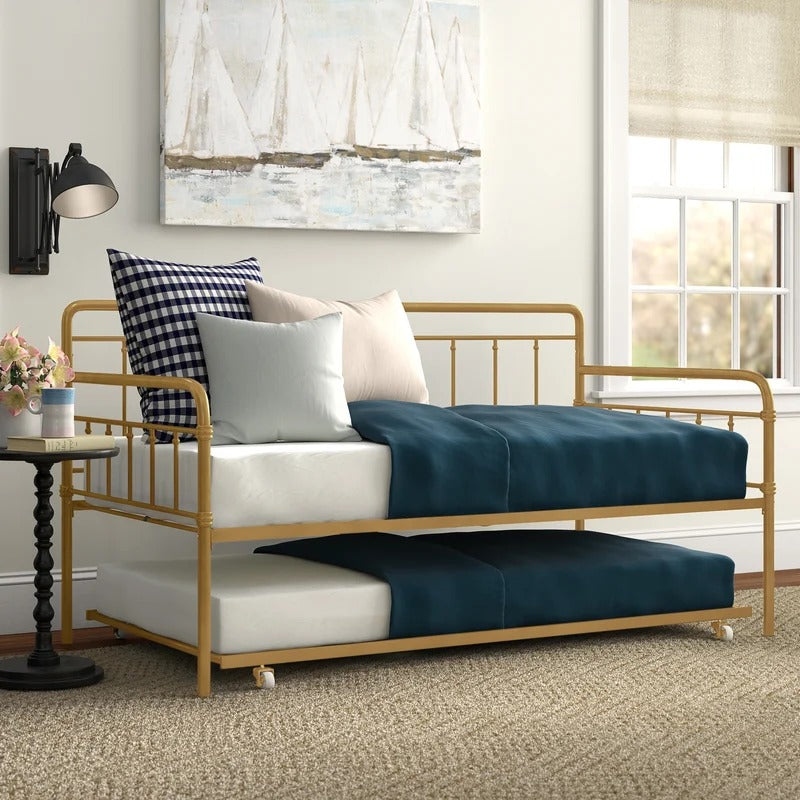 Trundle Bed: Steel Daybed with Trundle Bed
