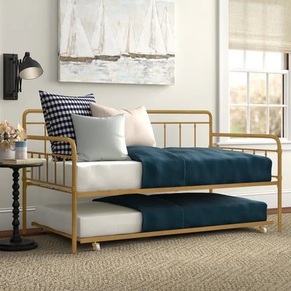 Trundle Bed: Steel Daybed with Trundle Bed