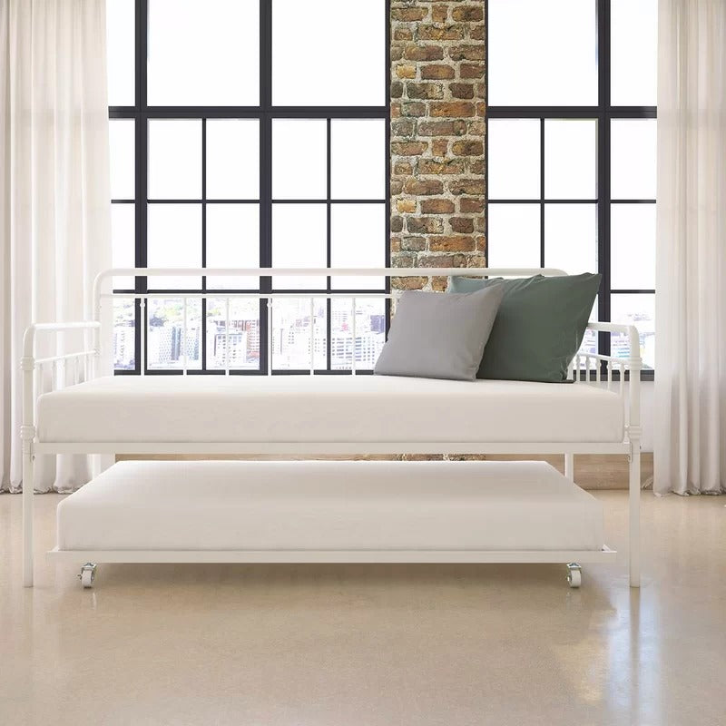 Trundle Bed: Steel Daybed with Trundle Bed