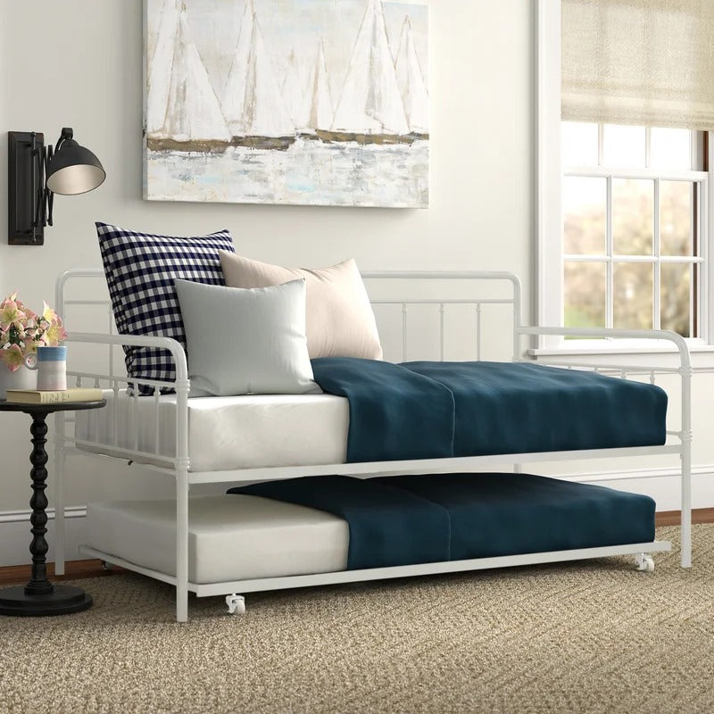Trundle Bed: Steel Daybed with Trundle Bed