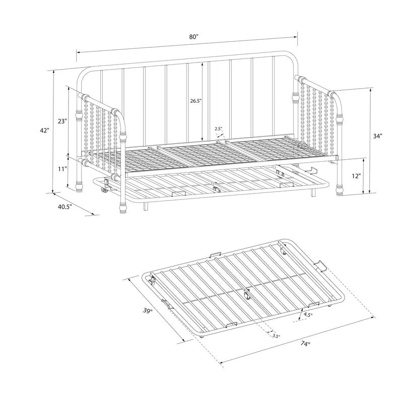 Trundle Bed: Twin Metal Daybed with Trundle