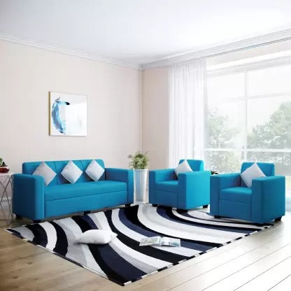 5 Seater Sofa Set:- (3+1+1) Turquoise Blue Fabric Sofa Set