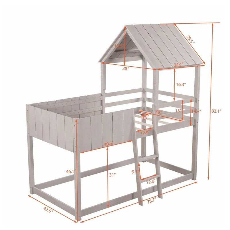 Bunk Bed: Twin Bunk Bed(Wash Gray)