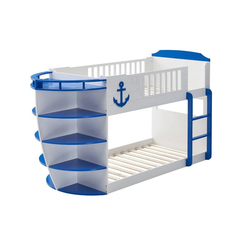 Bunk Bed: Twin Bunk Bed with Bookcase