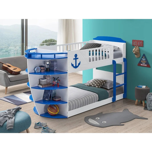 Bunk Bed: Twin Bunk Bed with Bookcase