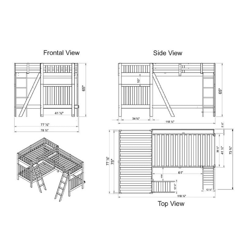 Bunk Bed: Twin Solid Wood L-Shaped Bunk Beds