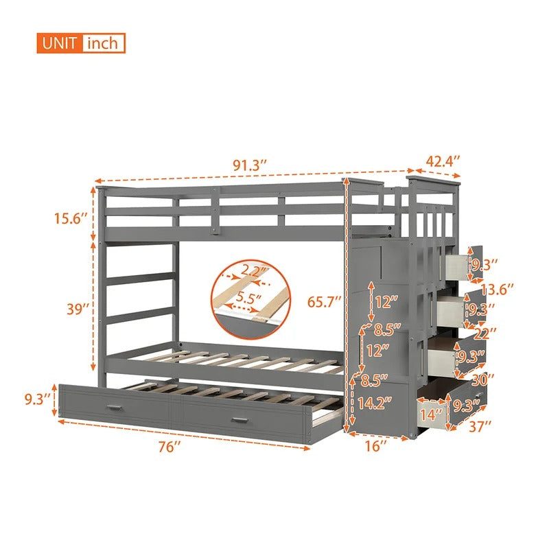 Bunk Bed: Wooden Twin Standard Bunk Bed