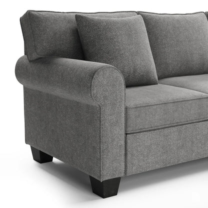 U Shape Sofa Set: 113" Rolled Arm Chesterfield Sectional 7 Seater Sofa