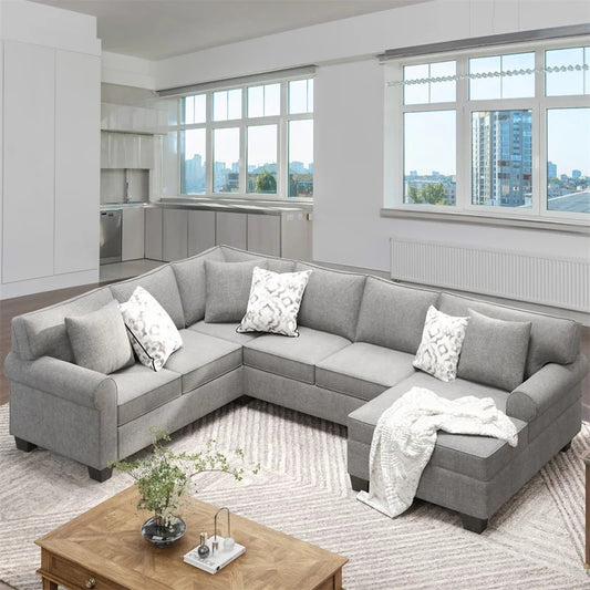 U Shape Sofa Set: 113" Wide Symmetrical Corner Sectional 7 Seater Sofa