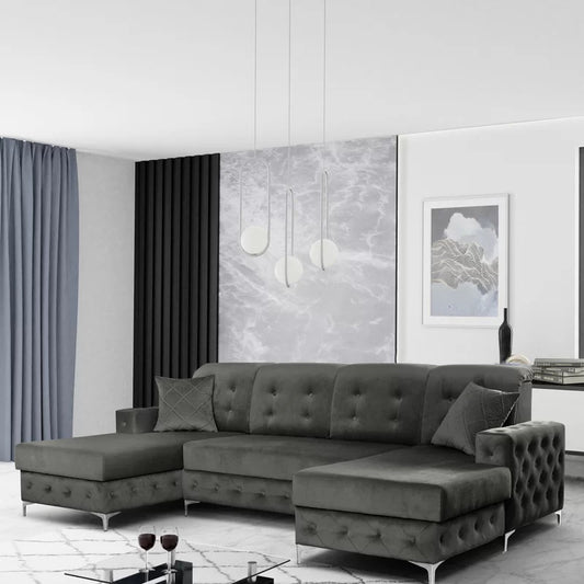 U Shape Sofa Set: 114" Wide Velvet Symmetrical