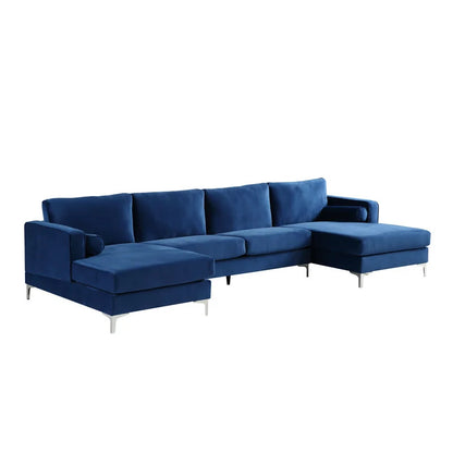 U Shape Sofa Set: 124" Wide Velvet Symmetrical 6 Seater Sofa